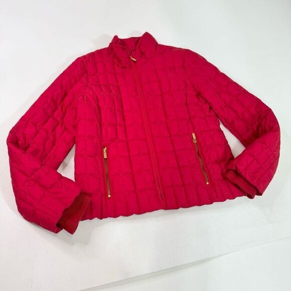 J Crew Snowcap Down Jacket Womens Small Quilted Coat  Red Full Gold Zip Warm - Picture 1 of 8